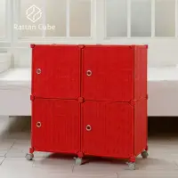 在飛比找博客來優惠-【藤立方】組合2層4格收納置物櫃(4門板+附輪)-DIY 紅