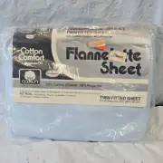 Flannelette Twin Fitted Bed Flannel Sheet Blue Vintage New Sealed Bibb Cotton