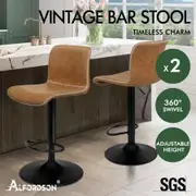 ALFORDSON 2x Bar Stools Remy Kitchen Gas Lift Swivel Chair Vintage Leather BROWN