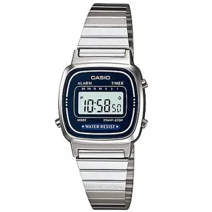 【CASIO 】復刻方形時尚小巧數位電子不鏽鋼女錶-藍 (LA-670WA-2)