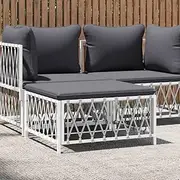 Garden Footstool with Cushion White Woven Fabric, Sectional Sofa Units