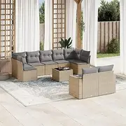 10 Piece Garden Sofa Set with Cushions Beige Poly Rattan,Outdoor Furniture Sets 81.4KG-3219419