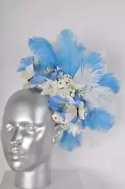 Light Blue Cream White Feather Butterfly Orchid Rose Flowercrown Fascinator