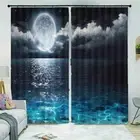 Moon Rises Over Great Sea 3D Blockout Photo Print Curtain Fabric Curtains Window