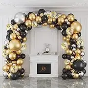 Black Gold Balloon Arch Garland Kit,127 PCS Black Gold White Balloon Garland Kit,Matte Black Metallic Gold and Confetti Latex Balloon Bulk for Birthday Party Bridal Baby Shower Wedding Theme