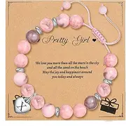 [apolcell] Gifts for Teen Girls: Initial X Natural Stone Bracelet with Blessing Message Card, Christmas Graduation Birthday Gifts Cute Bracelet for Teen Girls, Sister, Daughter, 3-16 Year Old Birthday Gifts.,