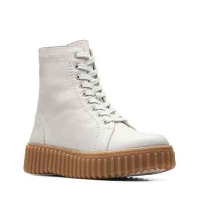 BNIB Clarks Ladies TORHILL RISE Off White Leather Boots