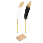 Feather Ballpoint Pens Sticky Notes Set, 2pcs, Pens 60 Sheet Paper, Black/White