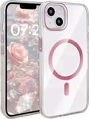 JeLLYPIE for iPhone 13 / iPhone 14 Case Magnetic, Hard Case for iPhone 13/14, Compatible with MagSafe, Slim Lightweight Cover for iPhone 13/14, Clear/Pink
