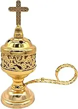 Incense Burner, Charcoal Incense Stand with Handle Frankincense Iron Holder for Yoga Aromatherapy Meditation, Home and Christian Church Censer, Golden