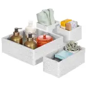 Sorbus 4-Piece Stackable Woven Paper Rope Bin Boxes - Storage Basket Set (White)