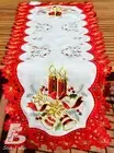 Red Christmas Table Runner, Embroidered Candles 40x135cm (16"x54") STOCKS IN SYD