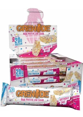 Grenade High Protein, Low Sugar Whey Protein Bar - Birthday Cake, 12 x 60 g