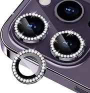 Xfilm for iPhone 14 Pro/14 Pro Max Camera Lens Protector Bling, 9H Hardness Scratchproof Metal Individual Ring Protector, Stylish Accessories, Case Friendly (Deep Purple Diamond)