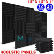 12~24PACK 12"X2"X1" Acoustic Foam Panel Wedge Studio Soundproof Wall Tiles Black