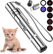 USB RECHARGEABLE SUPER LASER POINTER PEN 7 in 1 Cat Pet Toy Red UV FLASHLIGHT