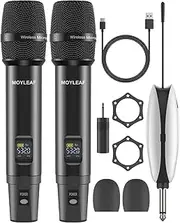 Wireless Microphones,Metal Microphone with Dual Professional UHF Cordless Dynamic System,Rechargeable Microphone Receiver for Karaoke Singing, Wedding,Party, DJ, Speech, Church, Class Use,240ft