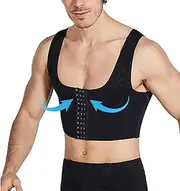 [WUJNANG] Men Seamless Shaper Slimming Upper Compression Garment Crop Top Posture Corrector Body Shaper Back Support Vest,Black-2X