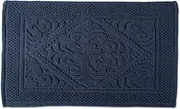 DII 100% Cotton Jaquard Luxury Hotel & Spa Banded Bath Mat for Bathroom, Tub, and Shower, 20x31 - Damask Navy