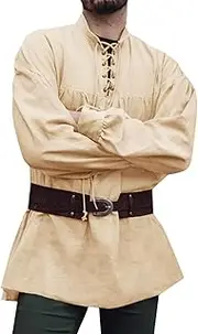 Runcati Medieval Shirt Men's Pirate Shirt Long Sleeve Steampunk Viking Renaissance Victorian Halloween Costume Shirt Tops