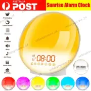Wake-up Light Sunrise Alarm Clock LED FM Radio Snooze Clock Bedside Night Lamp