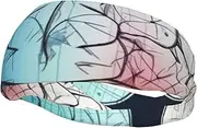 [FHEDVBN] Geometry Brain Image with Science Sweatbands for Men Women Sport Headbands Moisture Wicking Athletic Sweat Band Fashion Non Slip Hairband for Tennis, Basketball, Running, Gym