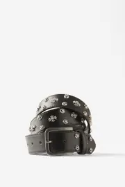 [Cotton On Men] Cotton On Men - Stud Belt - Worn black/burnished silver/cross studs S/M WORN BLACK/BURNISHED SILVER/CROSS STUDS