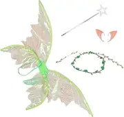 GAROZATION 1Set Fairy Wings Costume Adults and Enchanting Butterfly Wings Floral Garland Hair Band Wand Elf Ears for Stage Performance and Halloween Cosplay