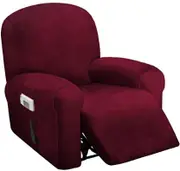 1 Seat Recliner Cover, Velvet Stretch Reclining Chair Covers for 1 Cushion Reclining Sofa, Single Seat Recliner Couch Cover, Thick, Very Soft, Machine Washable, Wine