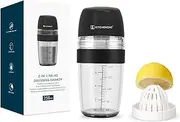 KITCHENDAO 2 in 1 Salad Dressing Shaker Container with Juicer, Pour Spout, Leakproof, Soft Grip, Dishwasher Safe, BPA Free, Homemade Oil and Vinegar Salad Dressing Bottle Mixer Dispenser, Black, 1 Cup, KD20014N