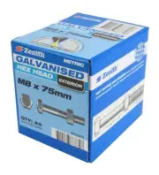 Zenith HEX HEAD BOLTS & NUTS 25Pcs Hot Dipped Galvanised- M8x75mm Or M8x90mm