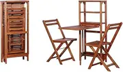 3 Piece Folding Bistro Set Solid Acacia Wood Patio Bar Sets