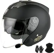 Bluetooth Jet Helmet Motorcycle Helmet ECE Certification Integrated Bluetooth Helmet Scooter Helmet Jet Helmet Adults Men Women with Double Visor