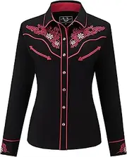[EL PIONERO] Women's Embroidered Western Cowboy Shirt Vintage Style Long Sleeve Button Down Shirt Premium Quality Snap Front Design S-3XL