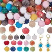 WADORN 200 Pieces Fluffy Ball Colorful Wool Pom Poms Pendant Pompoms Earrings Charms 22mm Soft Artificial Beads Puff Ball for Women Tassel Earrings Charm Pendant Keychain Bag Accessories, 22x21mm