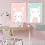 Cat & Rabbit Nursery Wall Art - 2 Pcs Set (Prints 50x70cm)