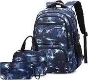 [Generic] Primary and Secondary School Students Backpack Schoolbag with Lunch Bag and Pen Bag Deep Blue Space