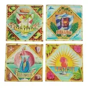 Glass Barware Drink Coasters Set of 4 Tiki Blue Hawaii Mojito Cuba Libra Sunrise