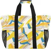 [sanluoli] Bags And Totes Collapsable Tote Bag For Beach With Pockets Canvas Laundry Carrying Bag, White Yellow Geometric Planes, 1 size