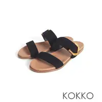 在飛比找momo購物網優惠-【KOKKO 集團】個性金屬飾釦寬帶拖鞋(黑色)