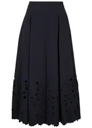 Erdem Floral Cut-work Cotton-blend Midi Skirt - Navy - 10 (UK10 / S) 10 (UK10 / S)