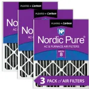 Nordic Pure 16x30x2 Furnace Air Filters MERV 8 Pleated Plus Carbon 3 Pack