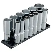 V-series 1/2 Inch Drive Sae Deep 6-Point Socket Set 13 Pieces With Magnetic Rail