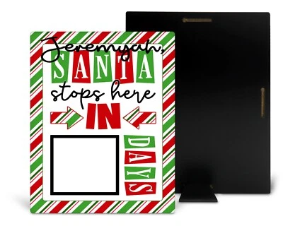 Personalized Santa Stops Here Countdown Dry Erase Board - Red Green Stripes