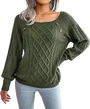 [Valtorixia] Women's Sweaters Crewneck Bishop Long Sleeve Button Loose Winter Knit Pullover Sweater Tops Pullover Tops Fall Fashion