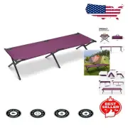 Portable Folding Camping Cot with Carry Bag - 660lbs Capacity, Purple