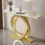 HOLGVE Console Table, Slate Sofa Table with Metal Frame, Contemporary Accent Table, Narrow Hallway Foyer Table, for Entrance, Entryway, Hallway, Living Room(Gold-C,59inch/150cm)