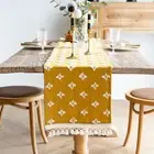 Jacquard Table Runner Lace Fringed Decor Boho Burlap Yellow Durable