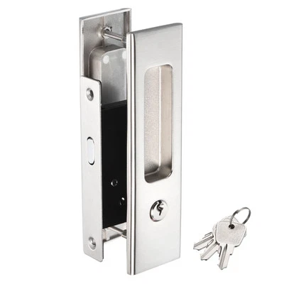 Sliding Door Lock Invisible Recessed Handle Latch Privacy Pocket Hardware Silver