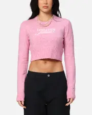 [TOMMY JEANS] Tommy Jeans Women's Crop Script Sweater Pink - Size XL XL Pink